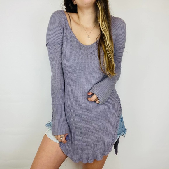 Free People Sweaters - Free People Purple Waffle Knit Oversized Thermal